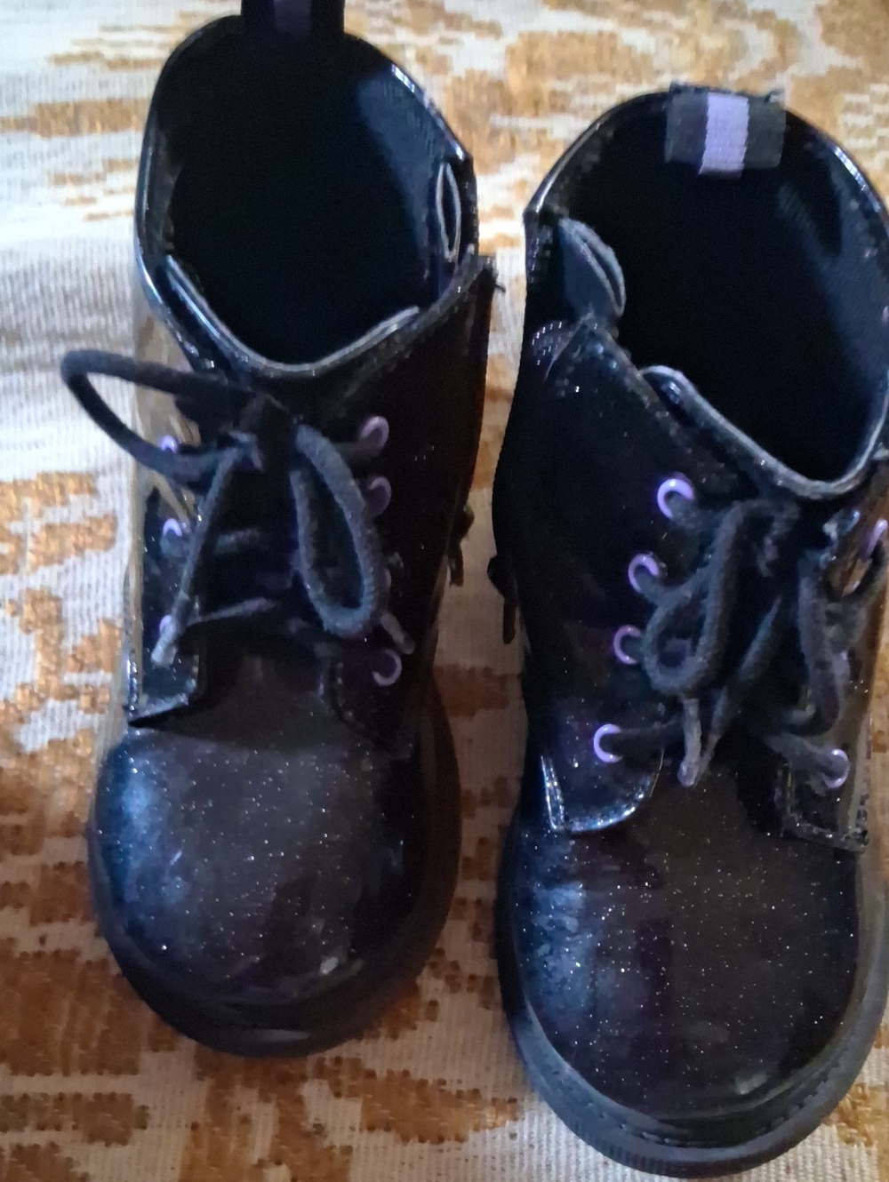Kids Black Glitter Lace-Up Boots - (Brand Not Visible)